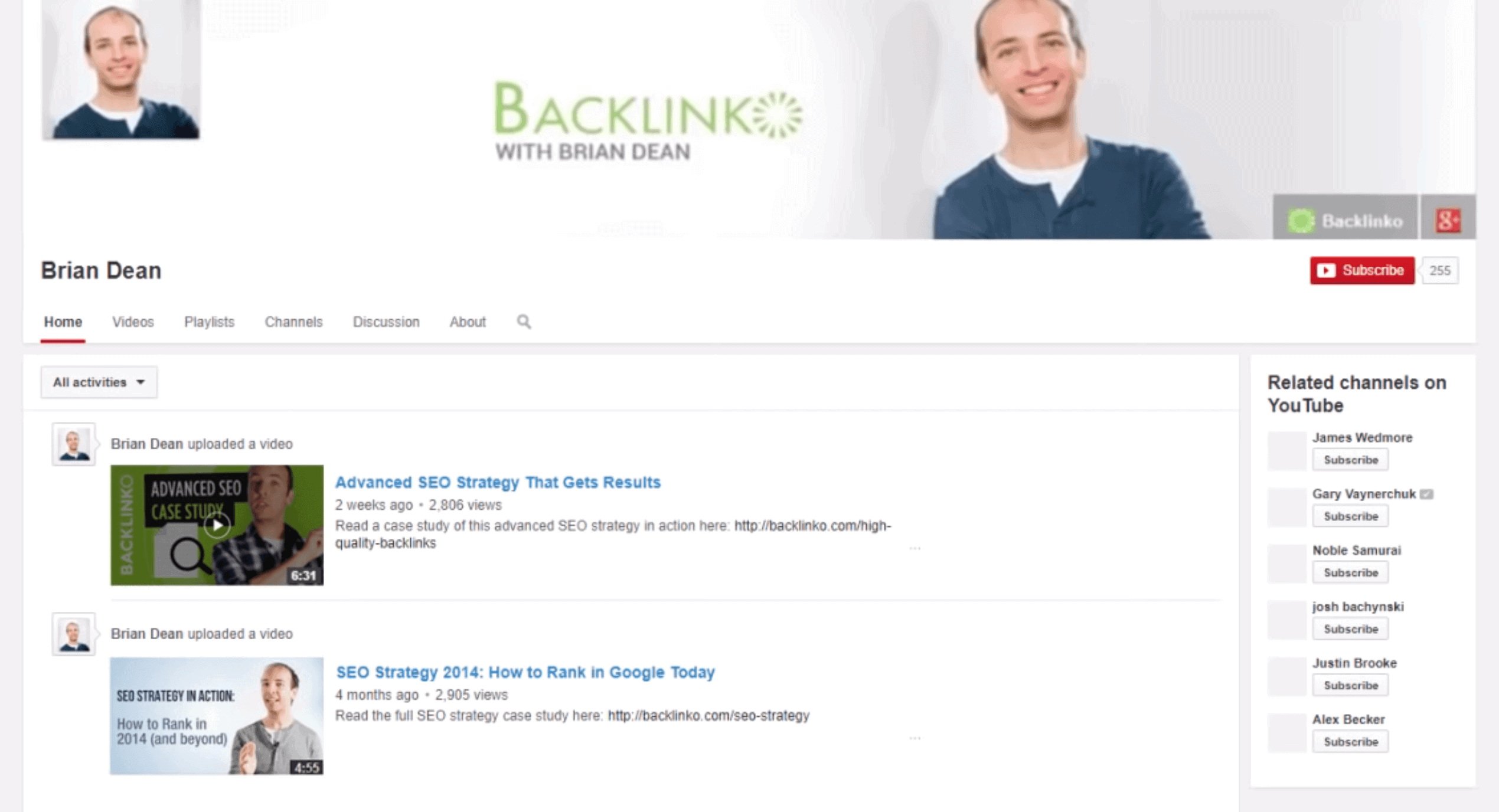 Old Backlinko YouTube channel – Unprofessional