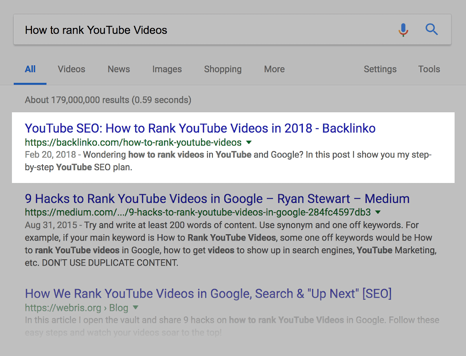 Old Google SERP – How to rank YouTube videos