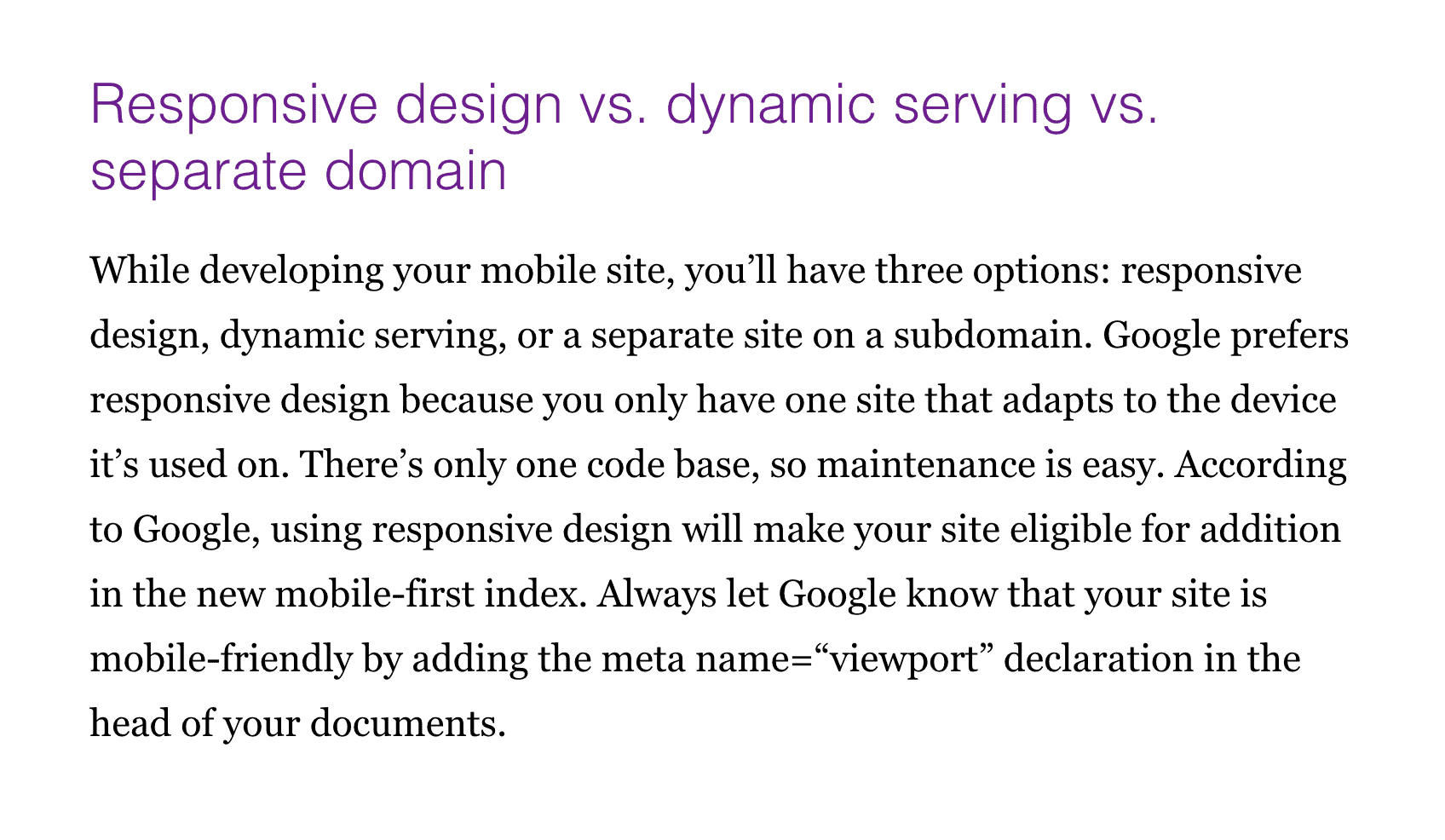 Other site – Responsive design section