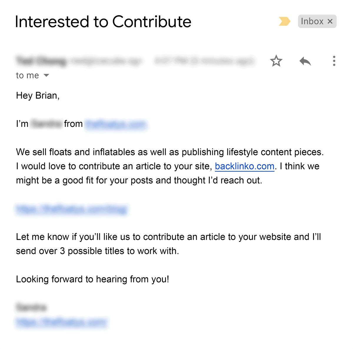 Outreach email meant for someone else