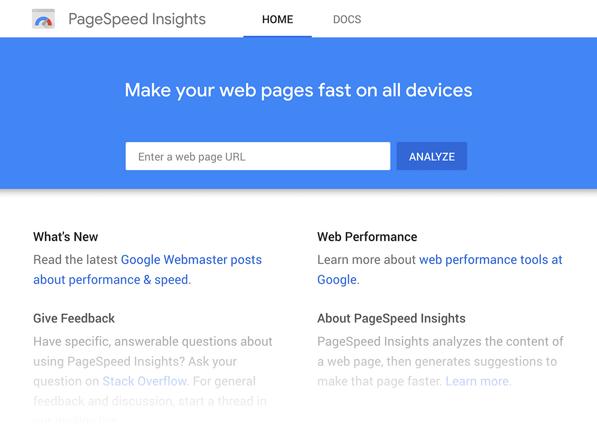 PageSpeed Insights tool