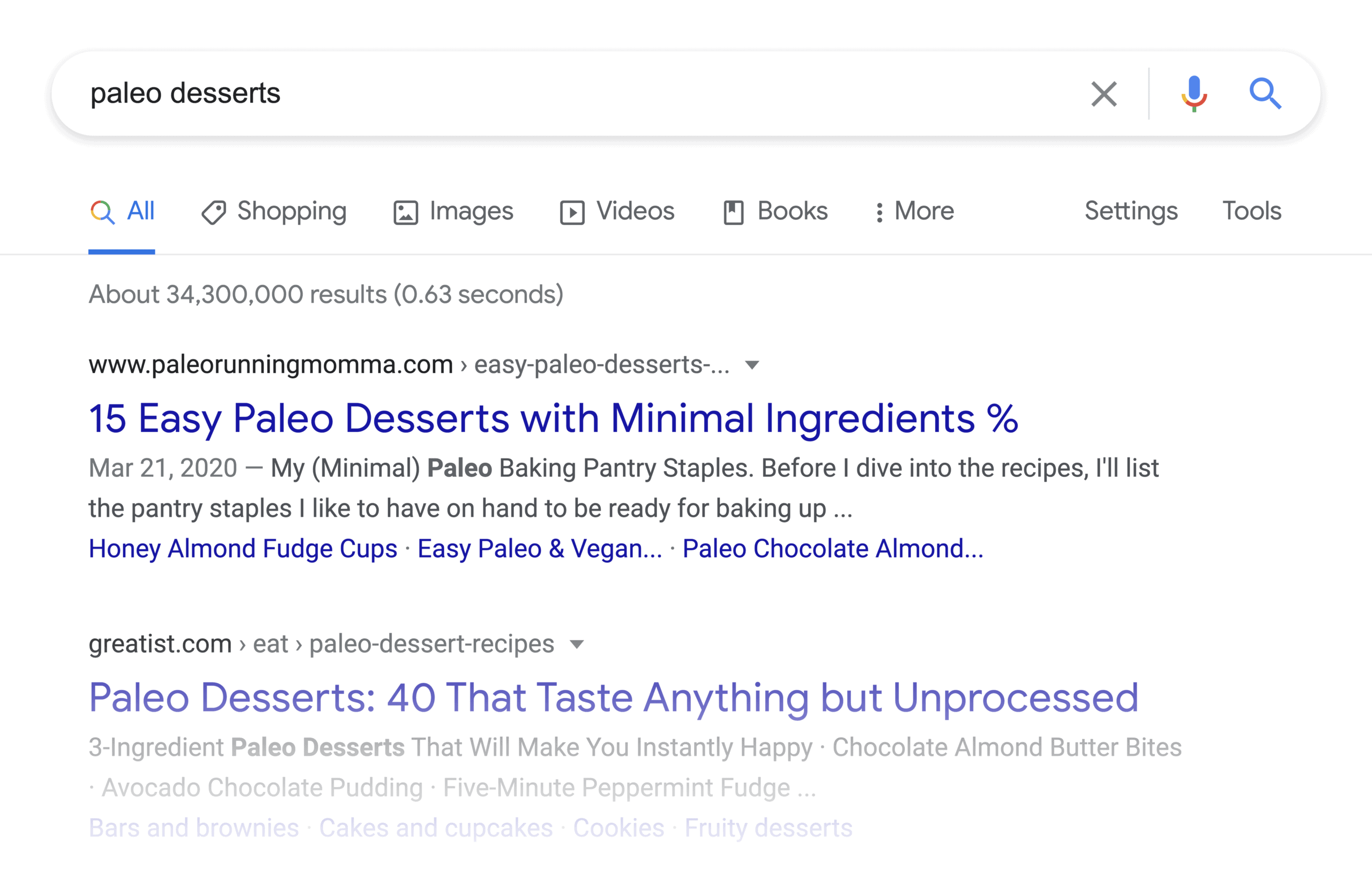 Paleo Desserts SERP