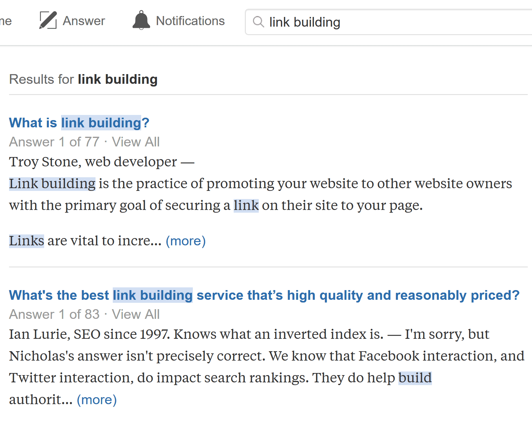 quora results