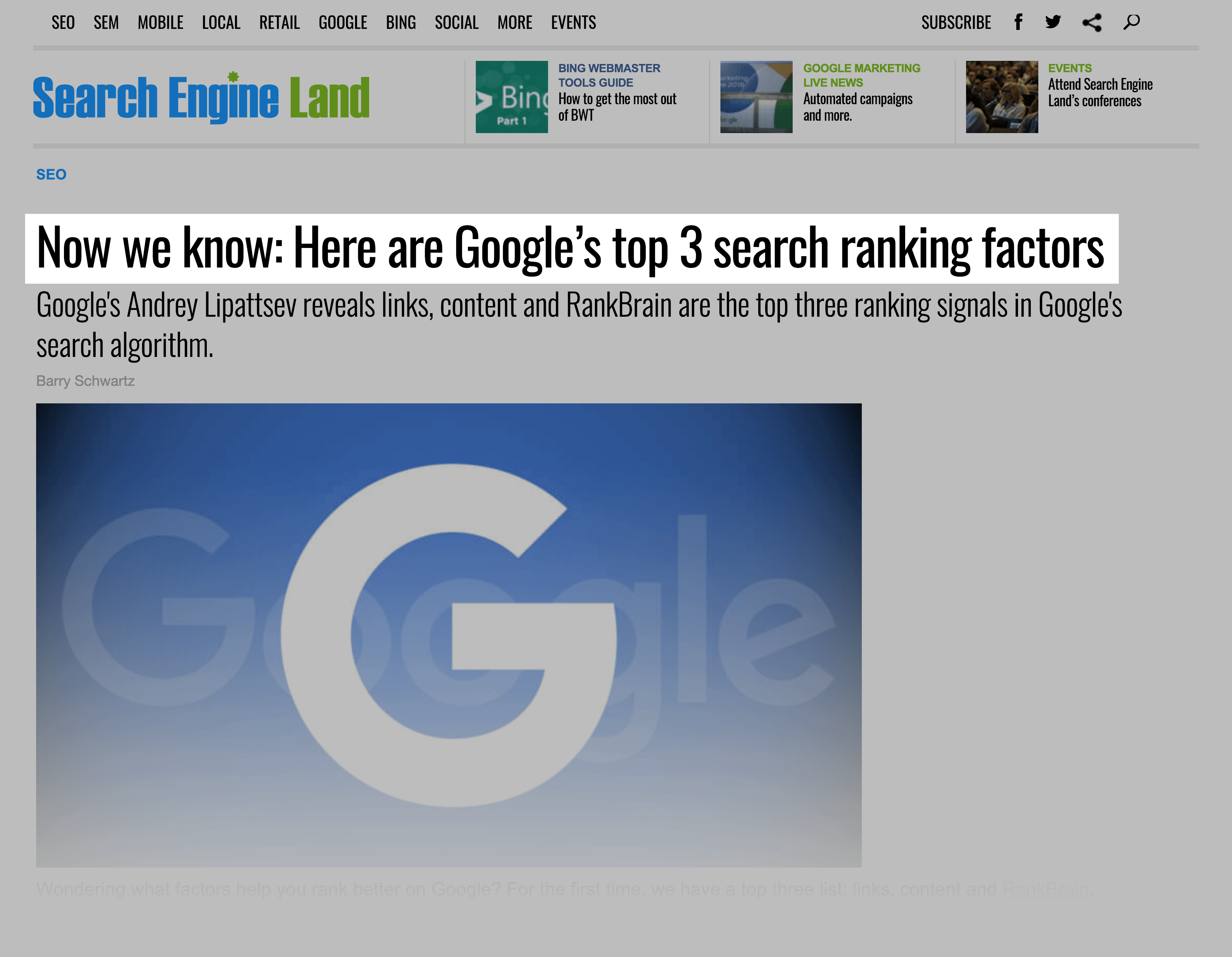 RankBrain is one of Google&#039;s top 3 ranking factors