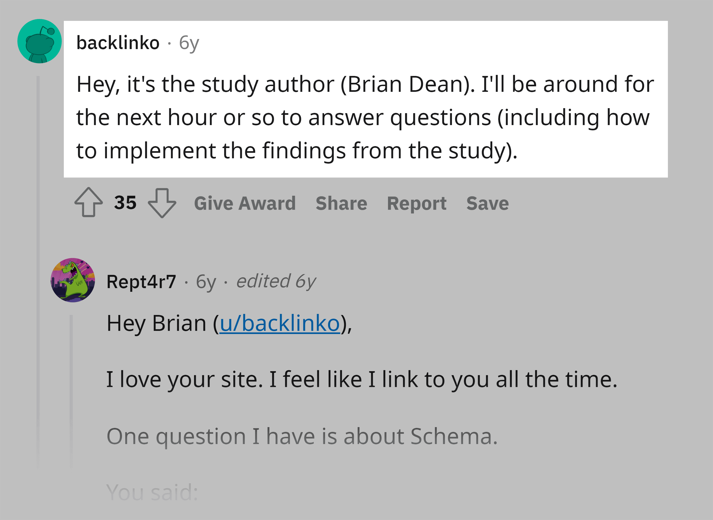 Reddit – Brian replies to post