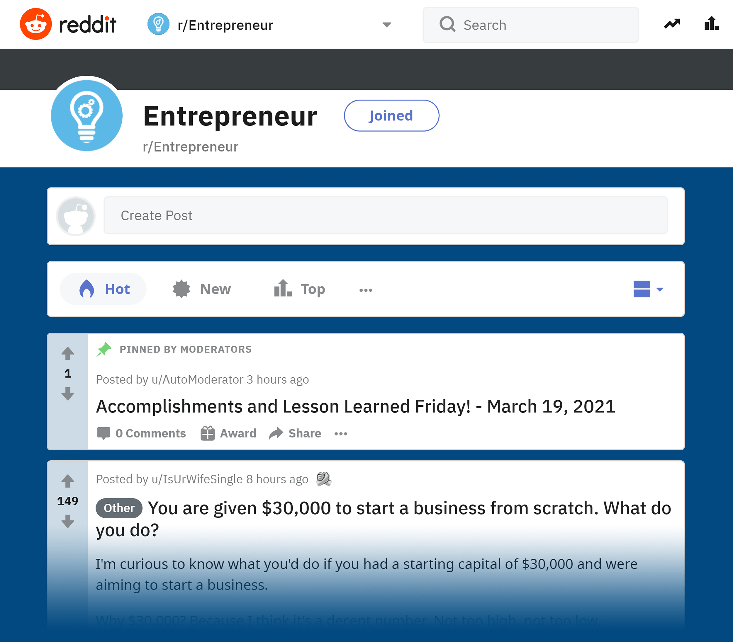 Reddit – Entrepreneur subreddit