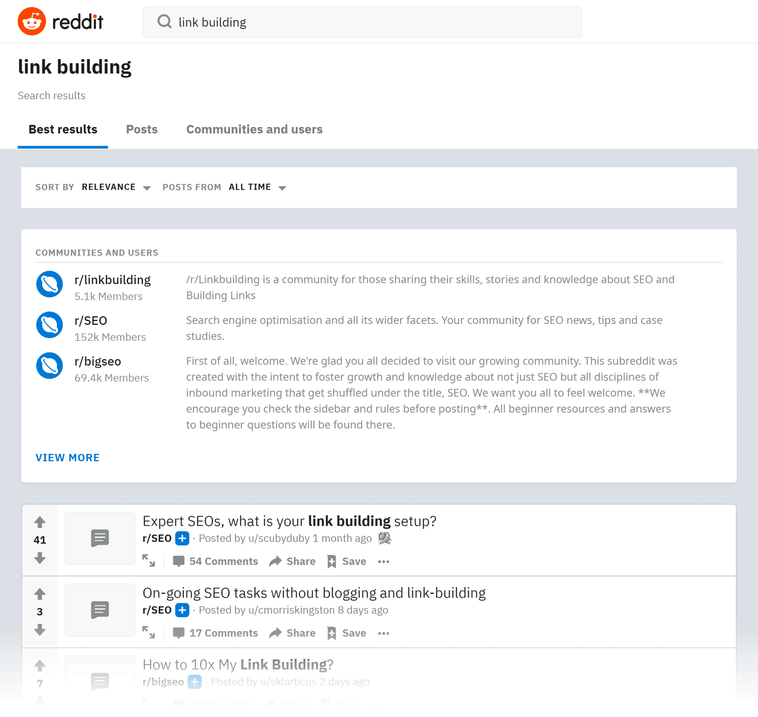 Reddit search results – Link building