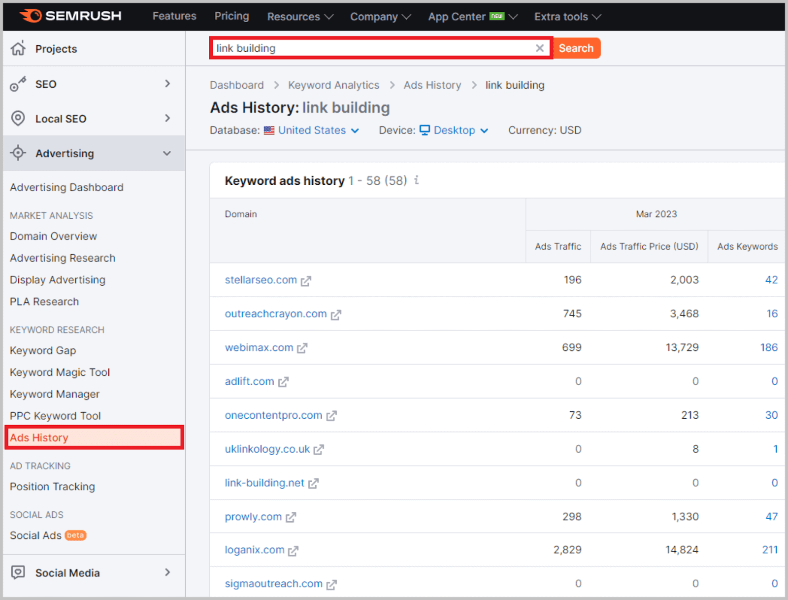 See other domains using your primary keyword in their ads