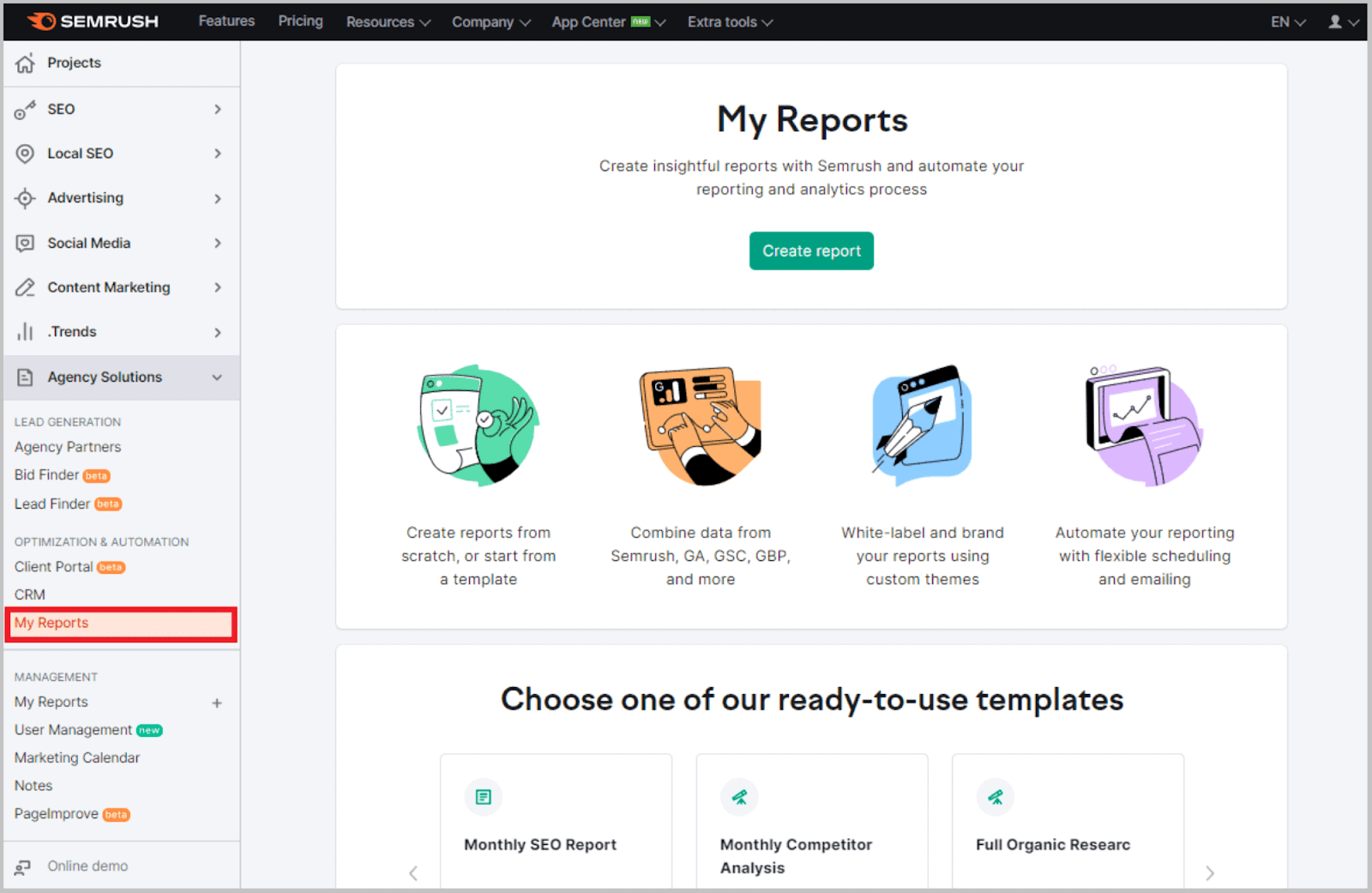 Generate status reports under My Reports section