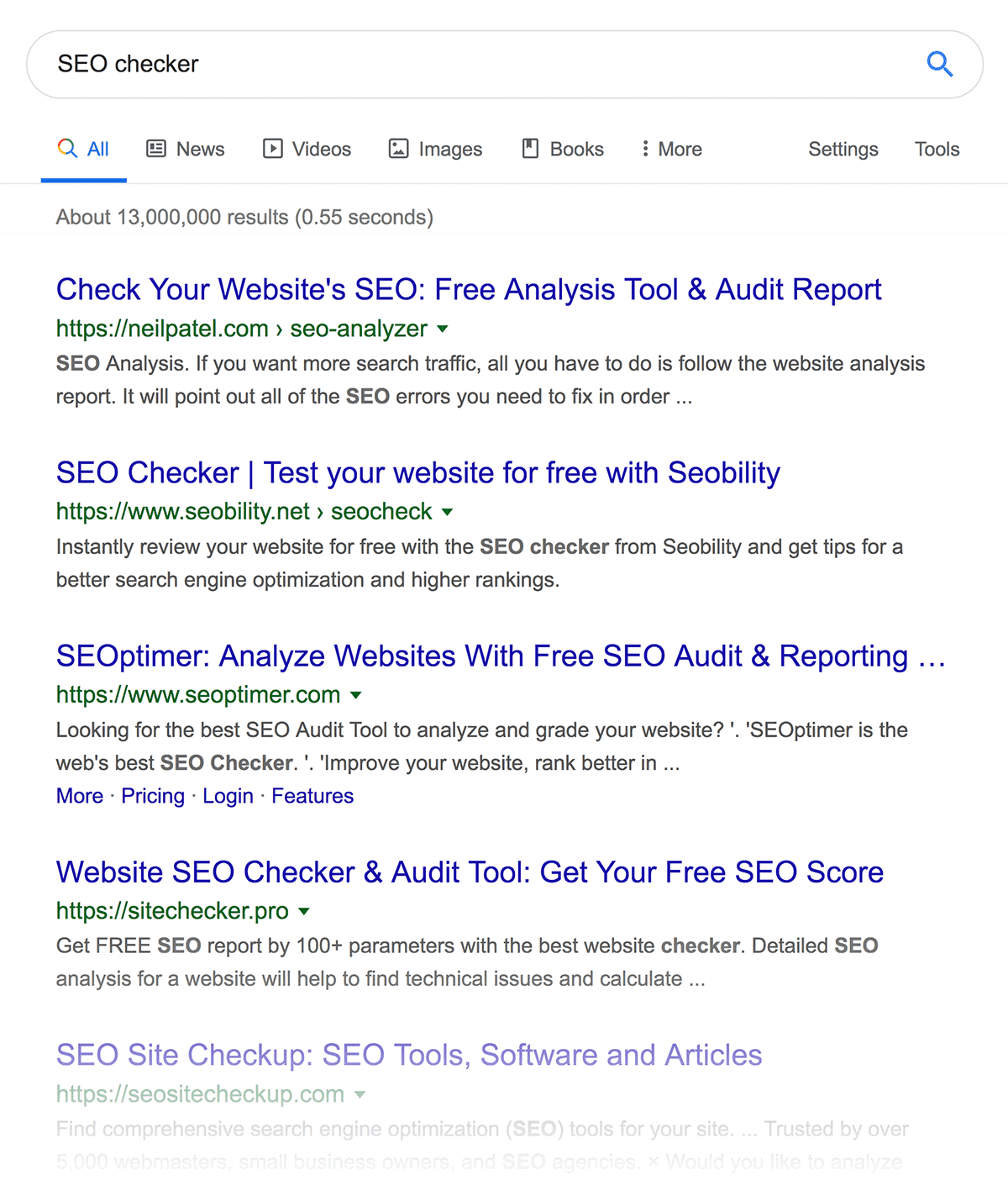 "SEO checker" search results