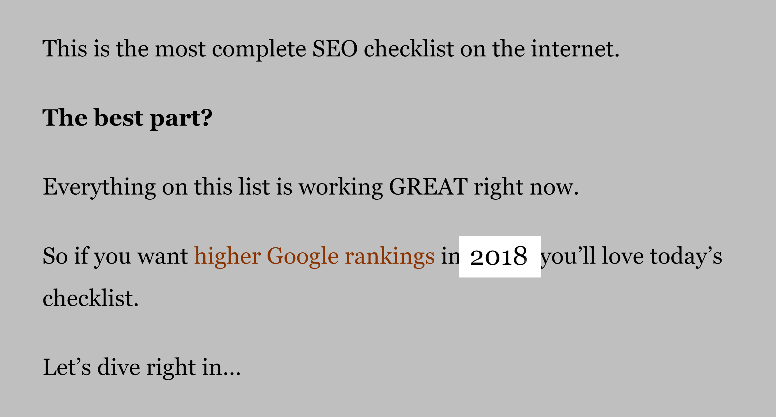 SEO checklist – Year in intro