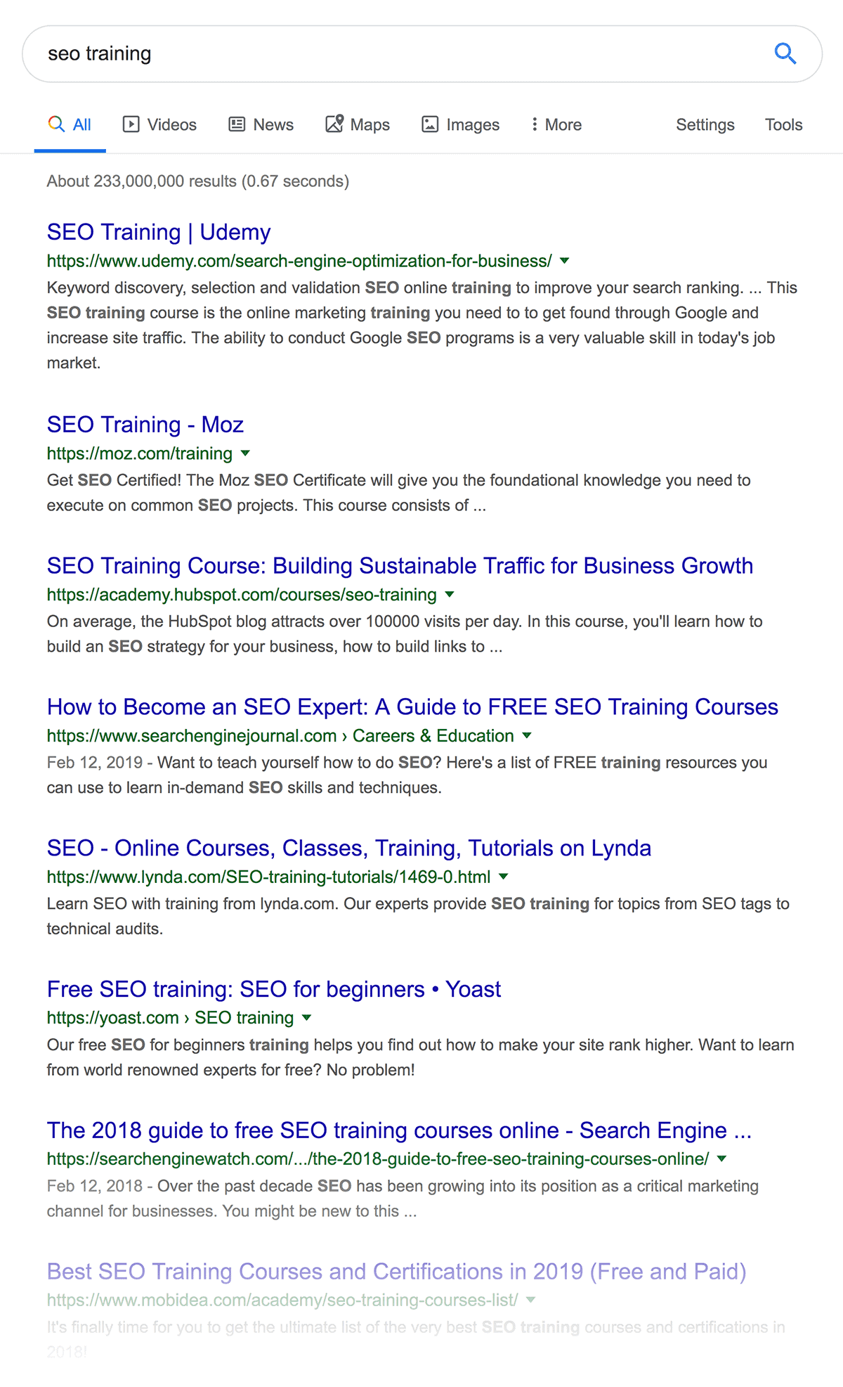 "seo training" search results