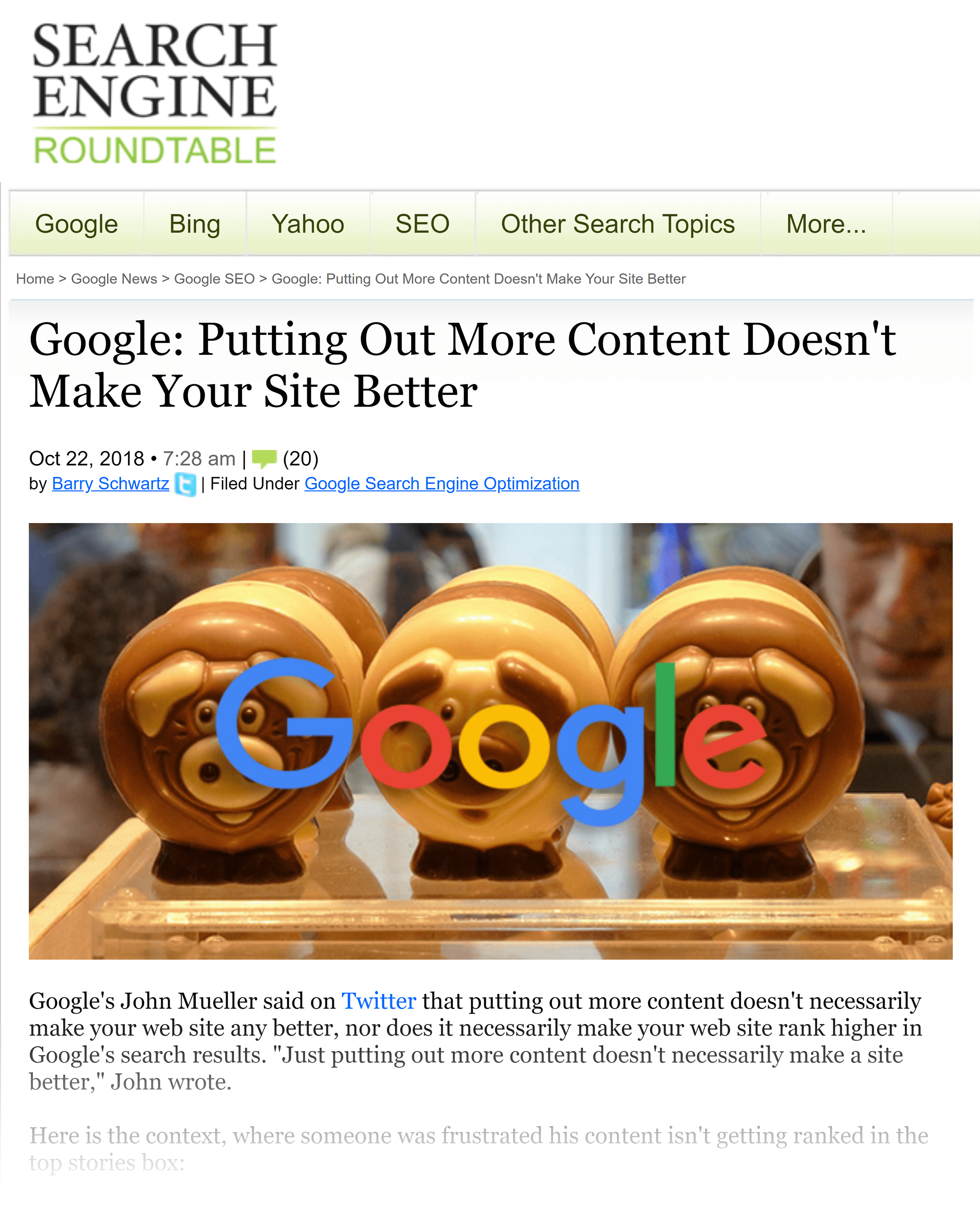 Search Engine Roundtable – Google: More content isn&#039;t better