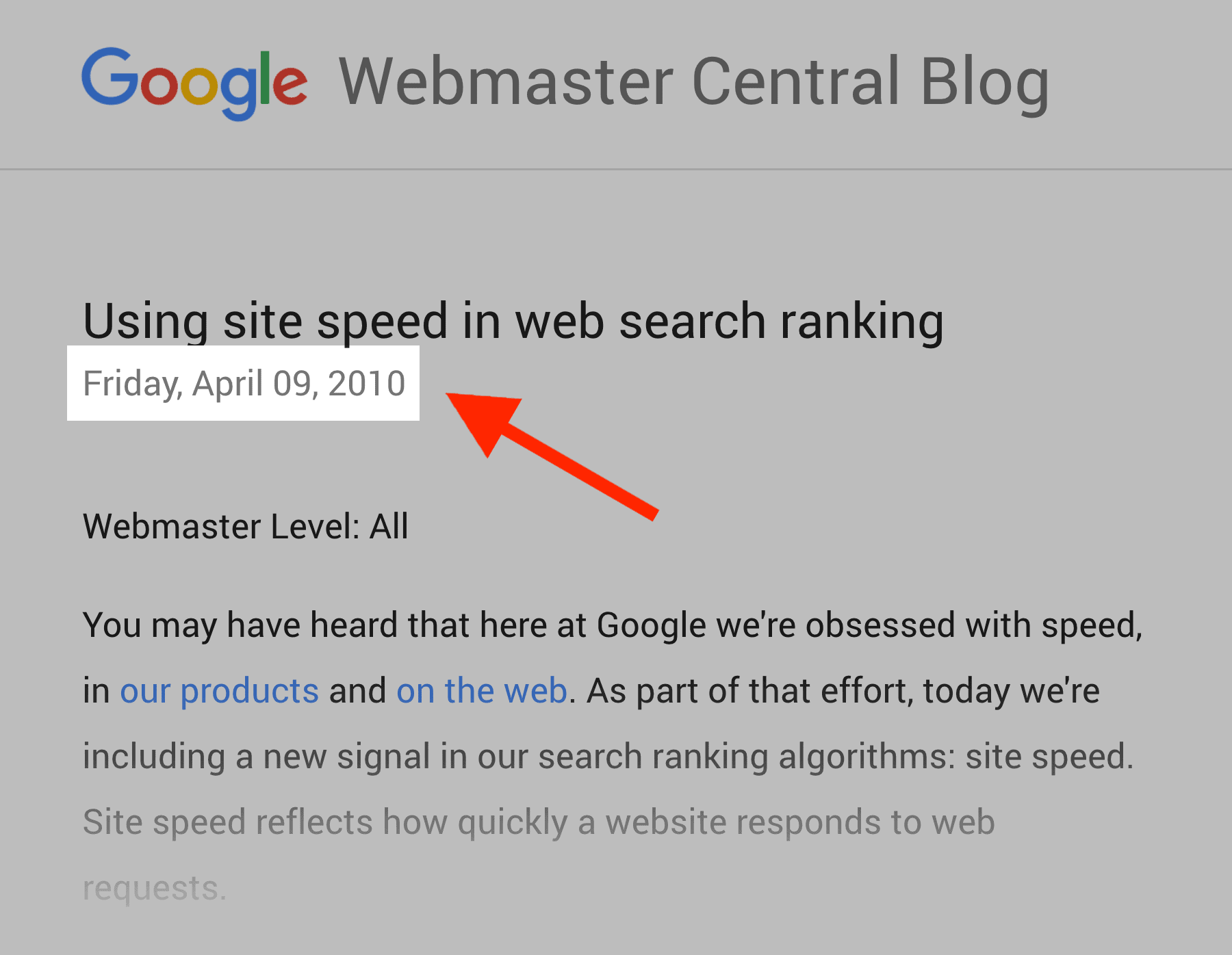 Site speed a factor - Since 2010