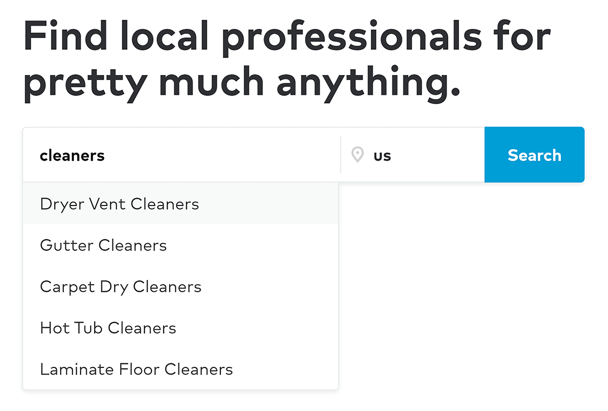 Thumbtack search suggestion for cleaners