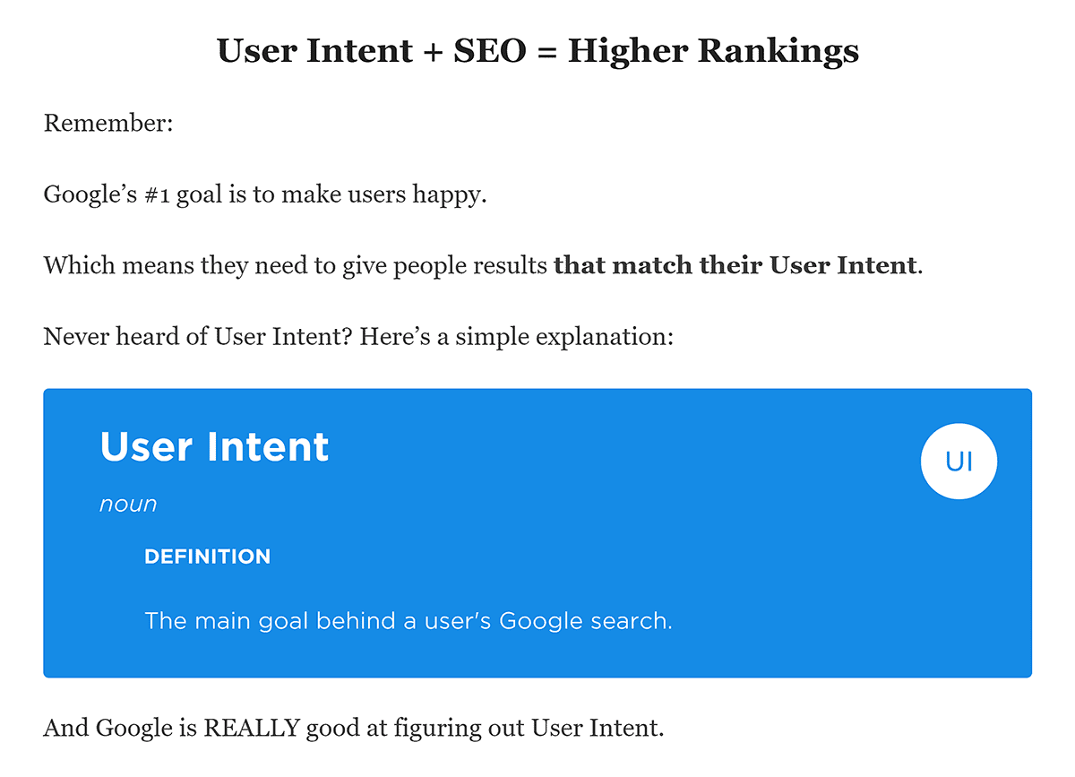 User Intent section from Skyscraper Technique post
