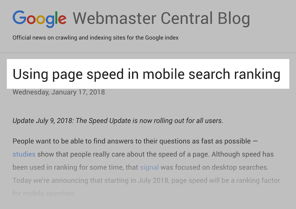Using page speed as a ranking factor