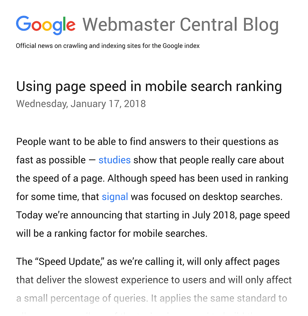 Using Page Speed in search
