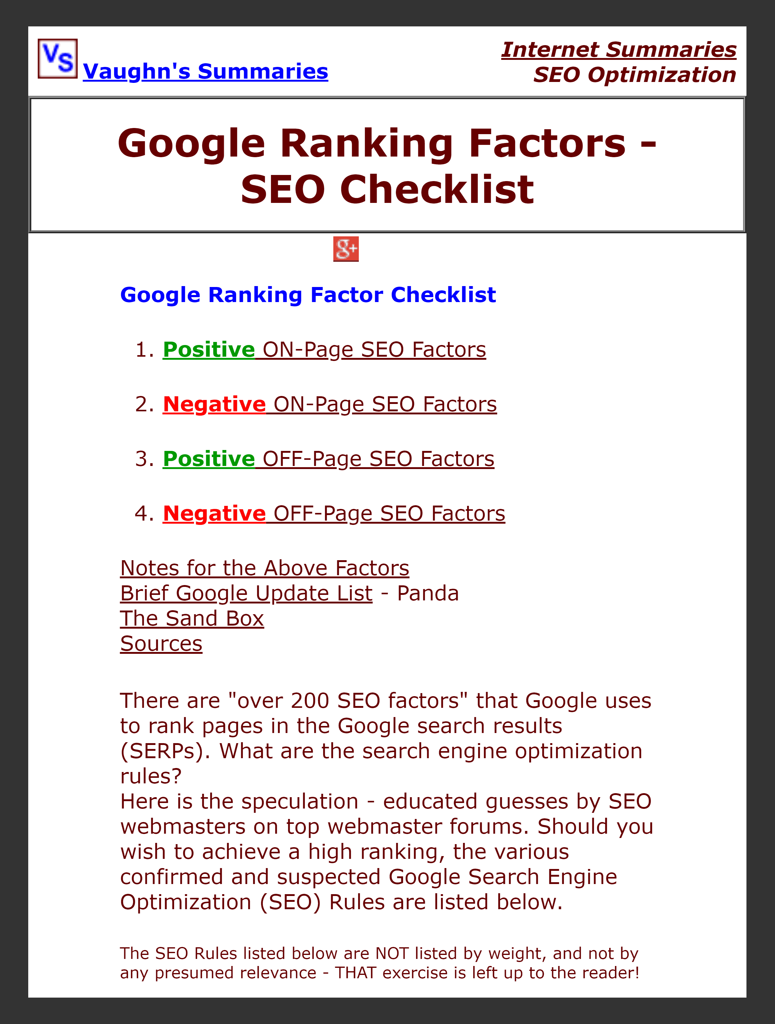 Vaughn&#039;s – Google ranking factors