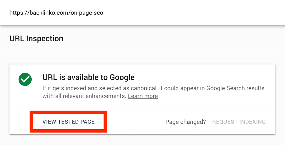 "View tested page" button