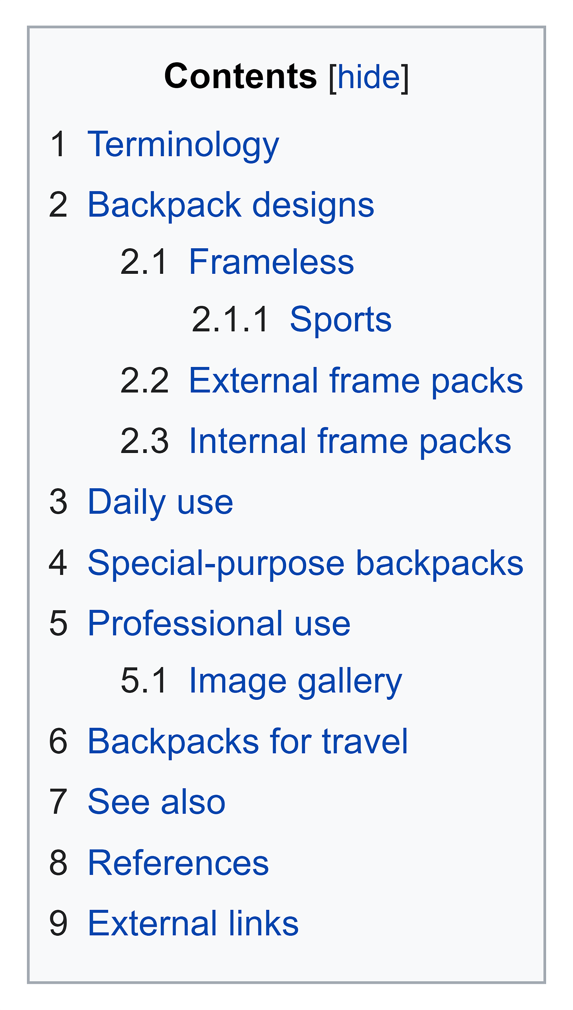 Wikipedia – Backpack – Contents