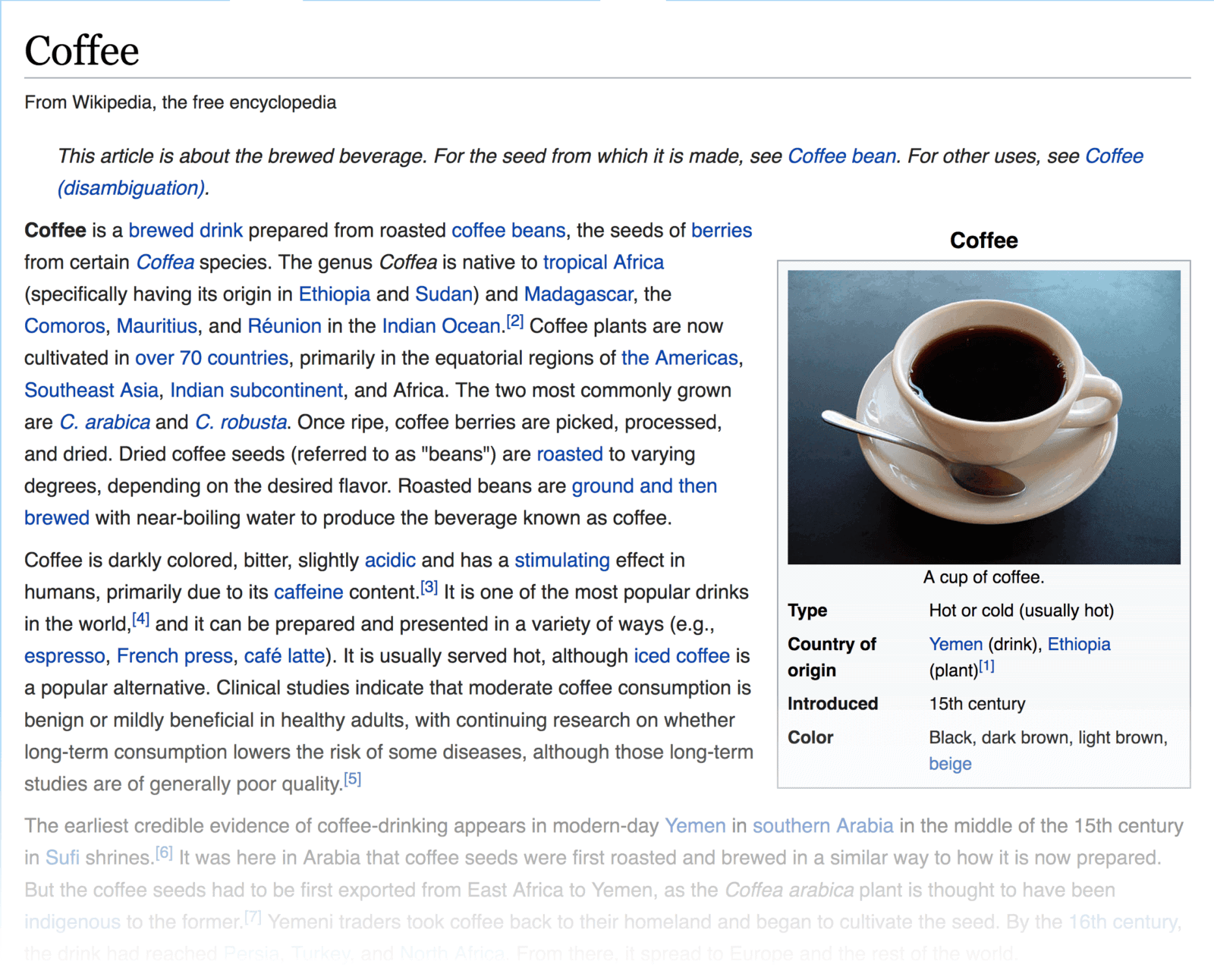 Wikipedia – "Coffee" page