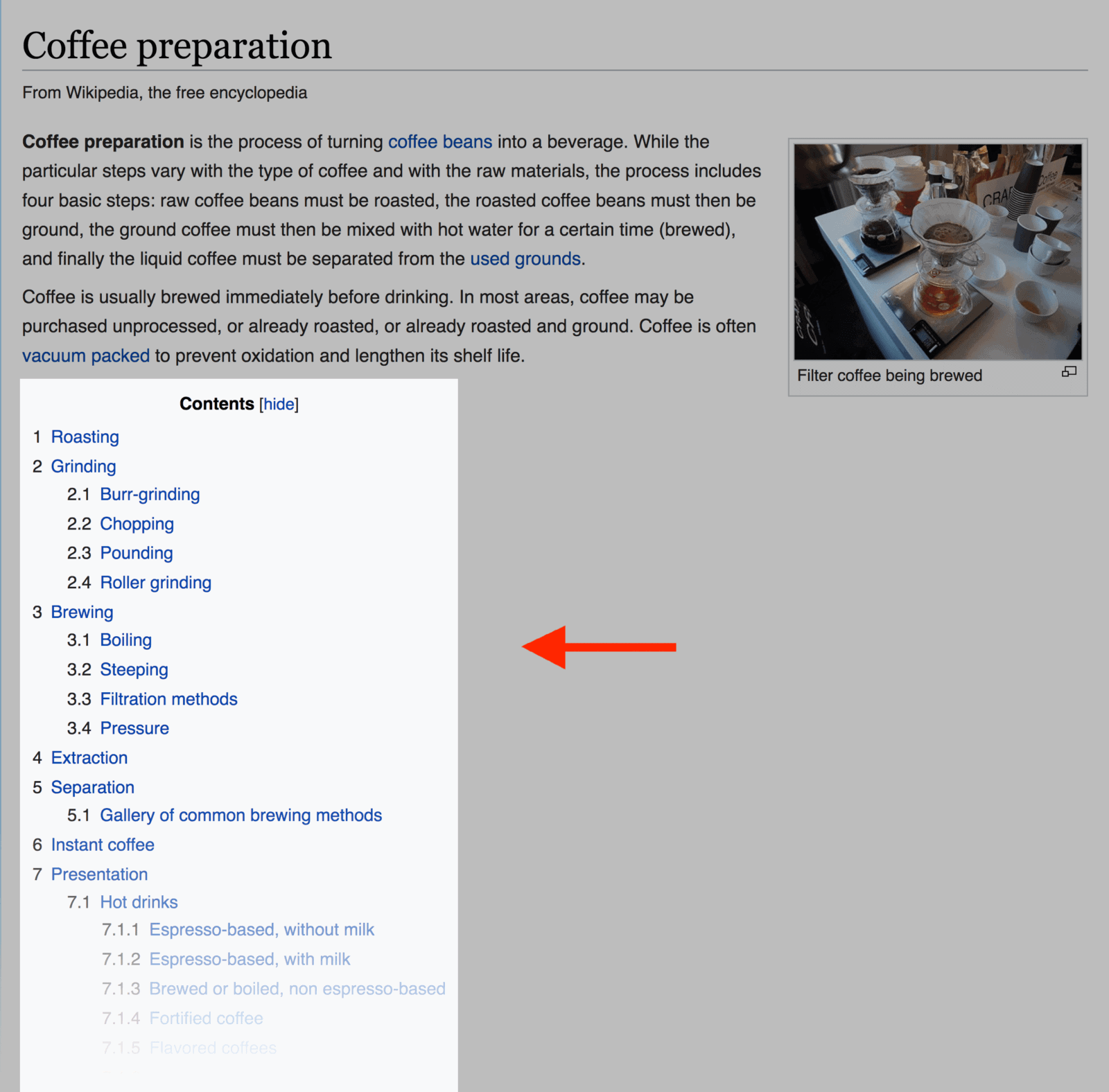 Wikipedia – "Coffee preparation"