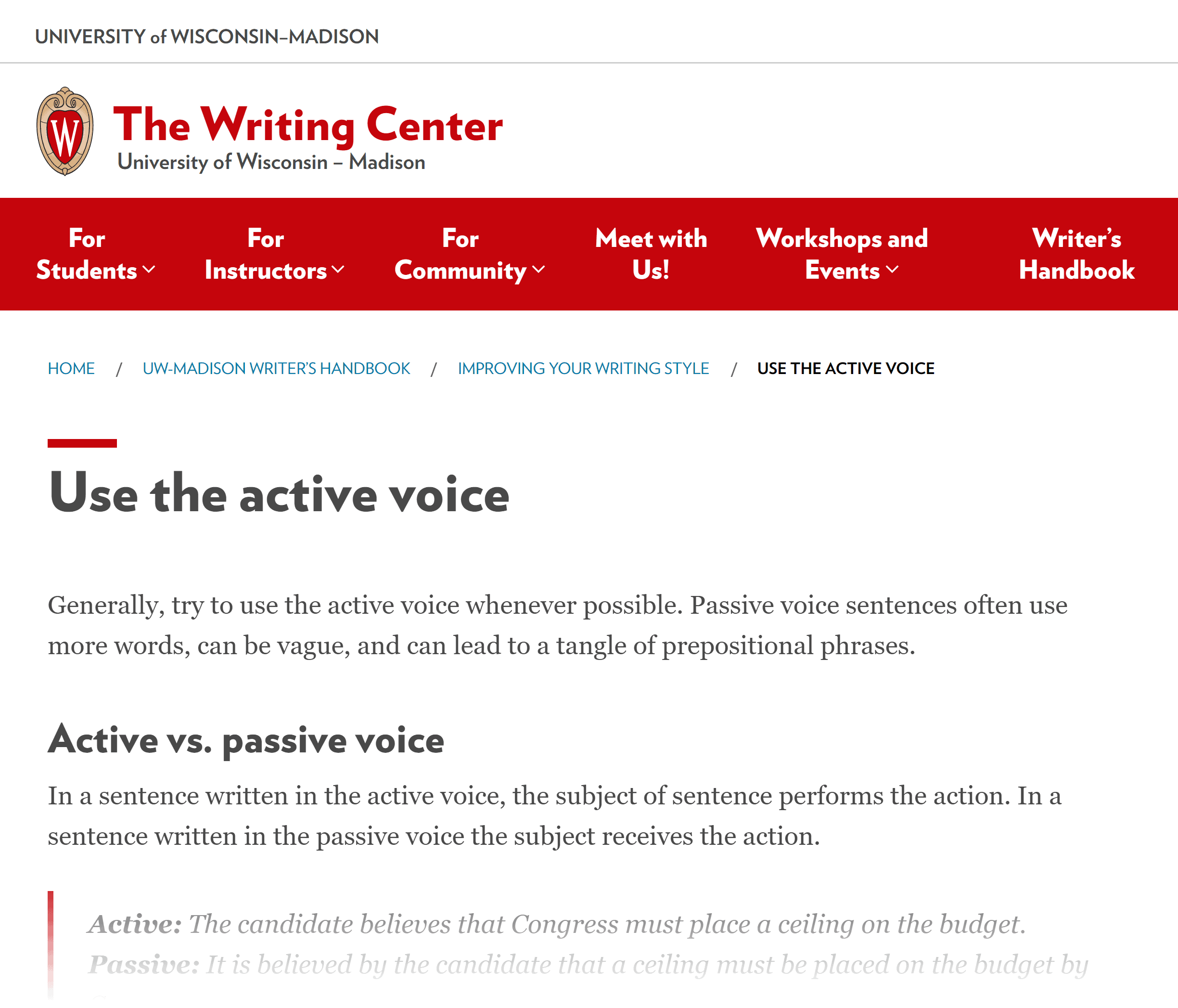 Wisconsin University – Handbook – Active voice