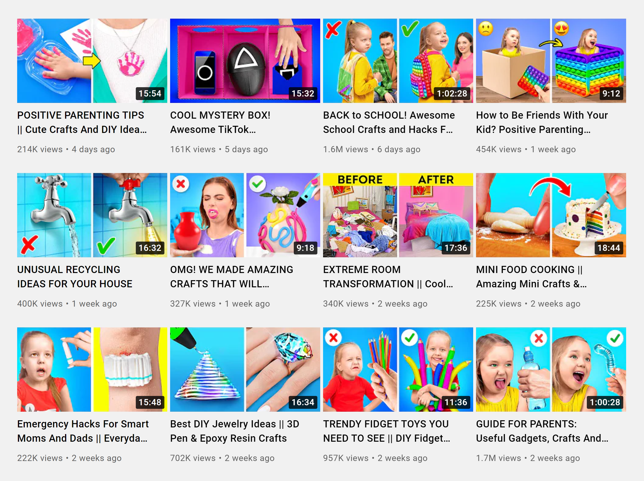 YouTube – 5-minute crafts – Thumbnails