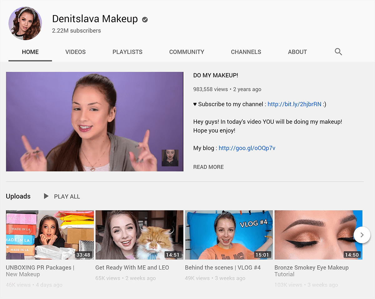 YouTube – Denitslava Makeup channel