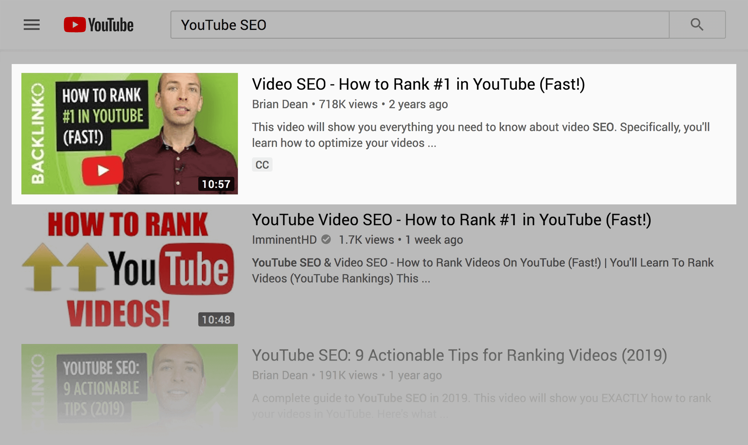 YouTube SERPs – Backlinko ranking for "YouTube SEO"